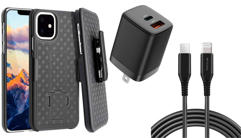 Belt Clip Case and Fast Home Charger Combo, 6ft Long USB-C Cable PD Type-C Power Adapter Swivel Holster - ACD13+G96
