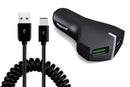 Car Charger,  Coiled Cable 2-Port USB 36W Fast  - ACE39 1487-1