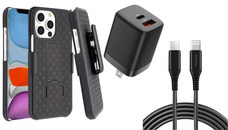 Belt Clip Case and Fast Home Charger Combo, 6ft Long USB-C Cable PD Type-C Power Adapter Swivel Holster - ACA54+G96