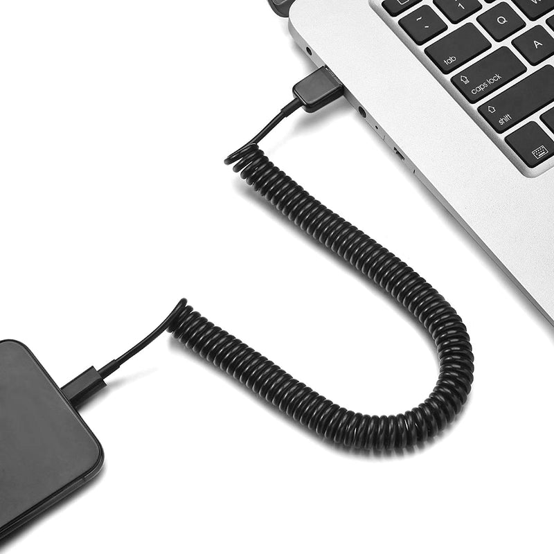 Coiled USB Cable, Power Wire Micro-USB to USB-C Adapter Charger Cord - ACK81