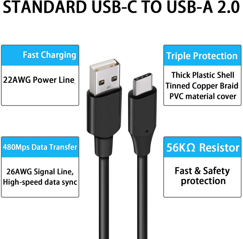 6ft and 10ft Long USB-C Cables, Power Wire TYPE-C Cord Fast Charge - ACY73