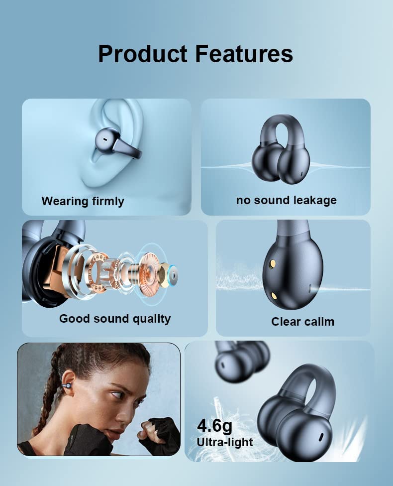 Wireless Ear-Clip TWS Earphones, True Stereo Bone Conduction Headphones Bluetooth Earbuds - ACZ30